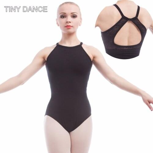Free Shipping Womens Black Cotton Lycra Dance Leotard Halter Ballet Dance Wear for Adult Practicing Leotards 5 Sizes DFA0002