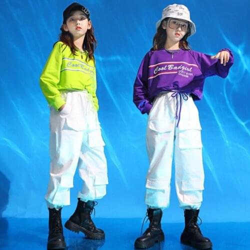 Children Hip Hop dancing Clothing Sweatshirt Crop T Shirt Tactical Cargo Pants for Girl Boy Dance Costume Clothes Street wear