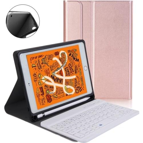 For iPad mini 5 2019 2 in 1 Removable Bluetooth Russian/Hebrew Keyboard+Slim Stand PU Leather Case Cover Build-in Pencil Holder