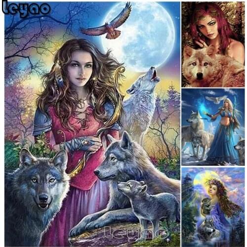 Animal Wolves Girl Full Square Round Drill 5D Diy Embroidery Pattern Resin Mosaic Diamond Painting Cross Stitch Kits Room Decor