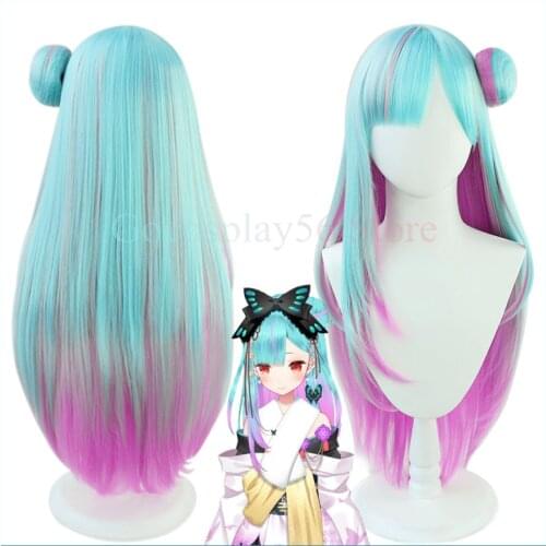 Hololive Fantasy Uruha Rushia Wig Bun VTuber Cosplay Gradient Blue Pink Long Straight Hair Holo no Graffiti Necromancer