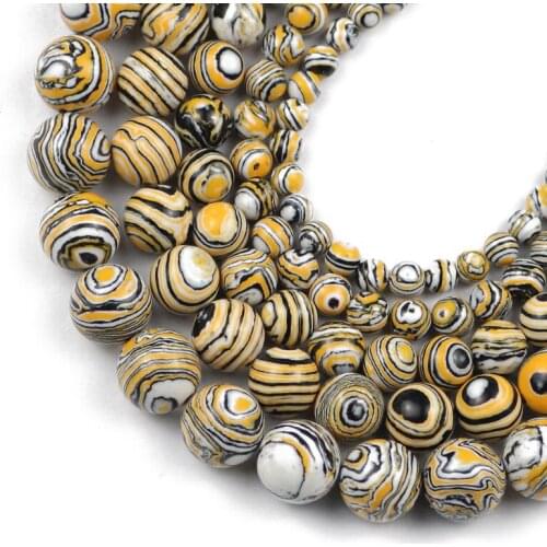 HGKLBB Yellow Synthetic malachite Stone Round Loose Spacers beads for Jewelry making DIY bracelet Accessories 4/6/8/10/12MM 15"