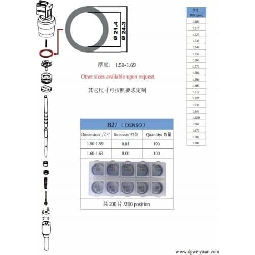 Good quality 10pcs/lot shims B27 thickness 1.500mm~1.610mm gasket suit for Denso injector