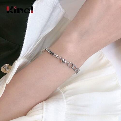 Kinel High Quality Real 925 Sterling Silver Party Bracelet Vintage Make Old Love Heart Trendy Jewelry for Women Gifts