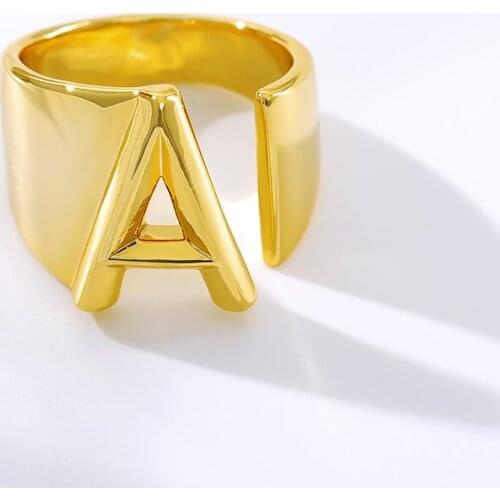 Hollow A-Z Letter Gold Color Ring Metal Adjustable Opening Ring Initials Name Alphabet Female Party Fashion Party Jewelry