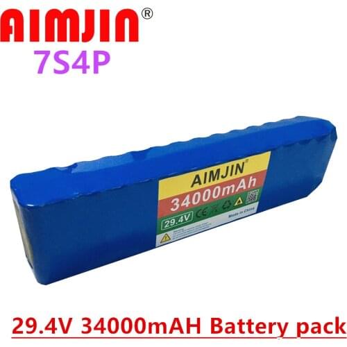 7S4P Li Ion Battery Pack 29.4v 34Ah Electric Bicycle Motor Ebike Scooter 18650 Lithium Rechargeable Batteries+Charger