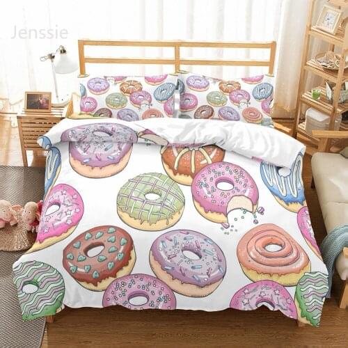 2/3Pcs Doughnuts Kids Bedding Set Food Series Duvet Cover Set Soft Bed Linen Set Single Double Full Queen Size Quilt Cover Sets