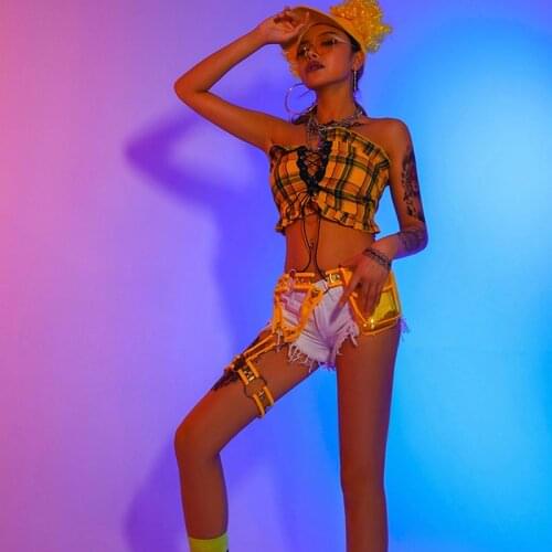 Hip Hop Costumes Adults Plaid Vest Hiphop Shorts Street Dance Clothes Modern Stage Outfits Ladies Jazz Performance Wear DQS5179