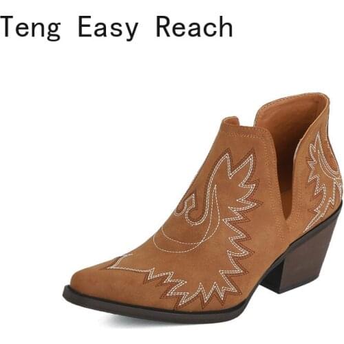 34-43 Cowboy Women Chelsea Boots Retro Thick with Pointed Western Suede Ankle Knight Botas Casual Hoof Heels 2021 Autumn Punk