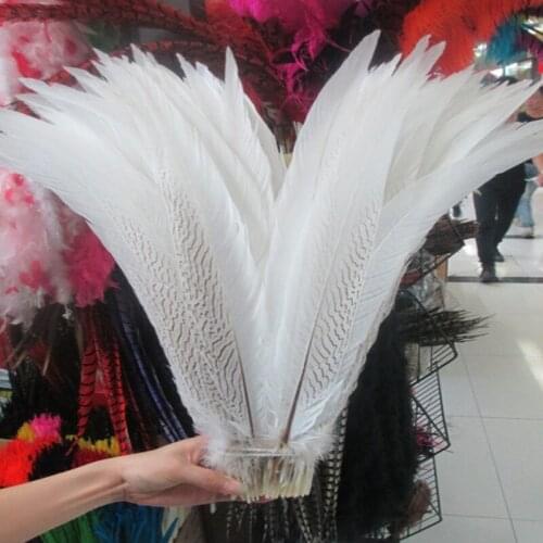 50pcs beautiful natural silver chicken feathers long 22-24 inches / 55-60 cm white feather decoration diy wedding accessories