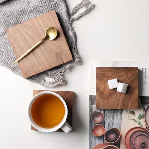 Handmade Square Wood Cup Tray Coffee Cup Teacup Coaster Anti-hot Teapot Kettle Tray Home Hotel Nuts Fruit Dessert Snacks Plate