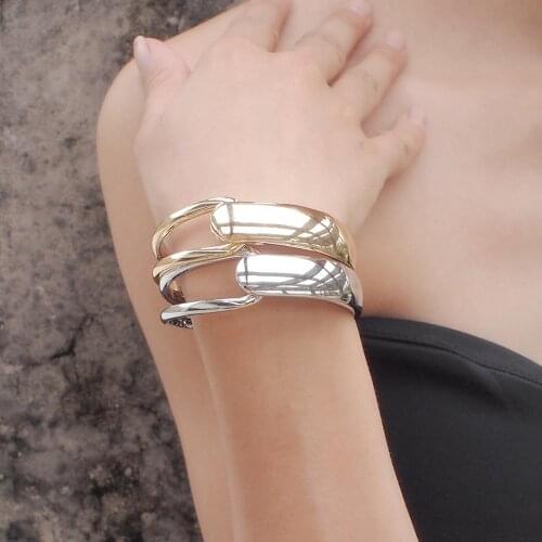 MANILAI Punk Alloy Big Bangles Bracelets Trendy Golden Silver Color Statement Cuff Bracelets For Women Jewelry Accessories 2020