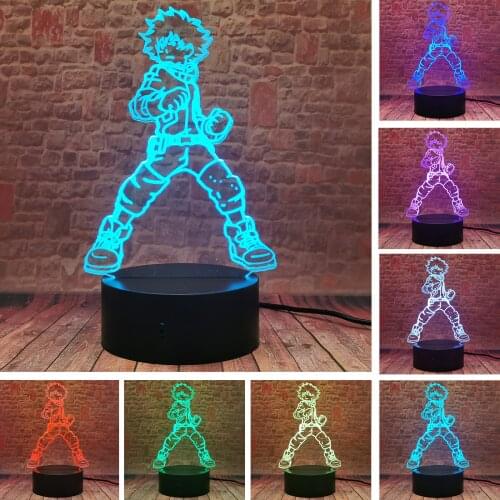 MHA Midoriya Izuku Model 3D Illusion LED Desk Nightlight Colorful Changing Light My Hero Academia Deku Anime Figure Toys