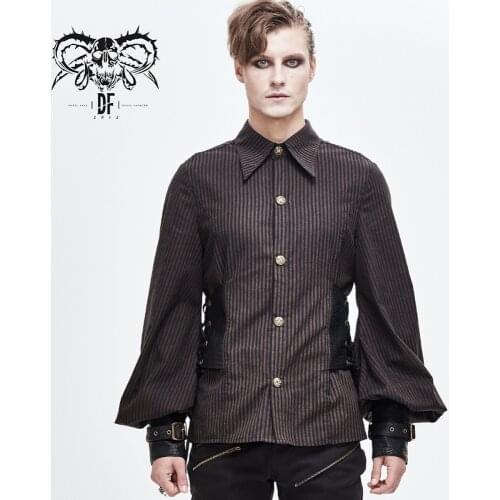 Devil Fashion Mens Punk Striped Shirt Steampunk Adjustable Cuff Turn Collar Daily Blouses Top