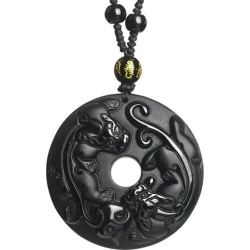 Natural obsidian double PI xiu safe buckle crystal jewelry gifts for men and women Fine jewelry