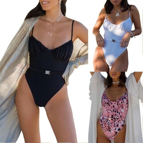 2021 New Bikini Popular in Foreign Trade Womens One-piece Swimsuit European and American Solid Color One-piece Bikini