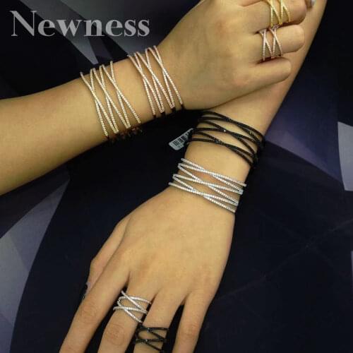 Newness Luxury Line Level Design Cubic Zirconia BRACELET BANGLE AND RING ewelry Set For Women Wedding Engagement Gift