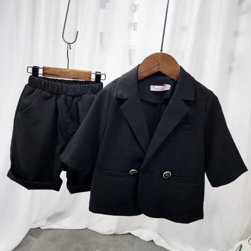 2021 New Korea Boys Blazer Jacket +Shorts 2Pcs Clothing Set Gentleman Kids Formal Stripe Wedding Suit Children Performance Dress