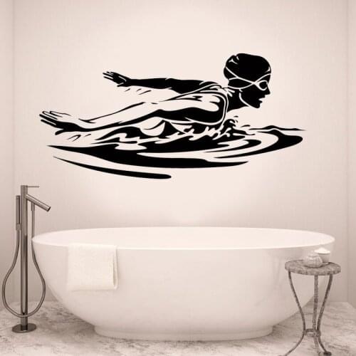Swim Wall Decal Female Swimmer Woman Water Sport Wall Sticker Home Decor Barthroom Swimming Pool Waterproof Vinyl Art Murals