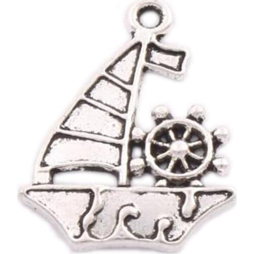 15PCS 21.5x28mm tibetan silver Bon Voyage Nautical Sea Ship Rudder Sailboat Spacer Charm Beads Pendants Alloy L001
