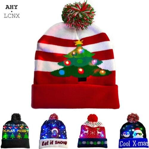 LED Christmas Hat Colorful Knitted Hats Light Up Warm Hat Photography Props Christmas Adult Gifts 2022 New Year Decorations