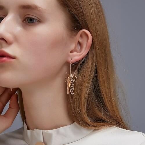 Cicada Earrings Big Beetle Nature Study Victorian Cicada Entomologist Summer Bug Whimsical Bronics Statement Jewelry Wholeslae