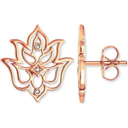 Silver Rose Gold Color Hollow Lotus Flower Stud Earrings, 2018 New Thomas Style Lotos Ear Stud Earings Jewelry Gift For Women