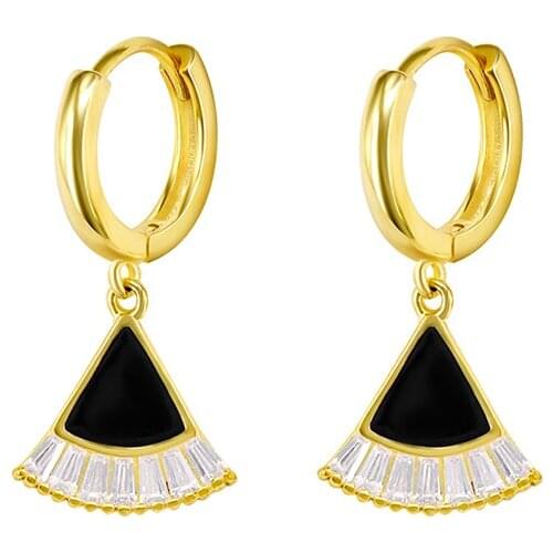 925 Sterling Silver Geometric Sector Pendant Hoop Earrings for Women Gold Black Color Huggie Earrings Fashion Jewelry Gift