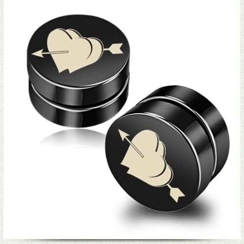 Heart Earrings Women Magnet Circle Earring Stainless Steel Black Ear Clip on Earring Cupids Arrow Gifts for Woman Accessories
