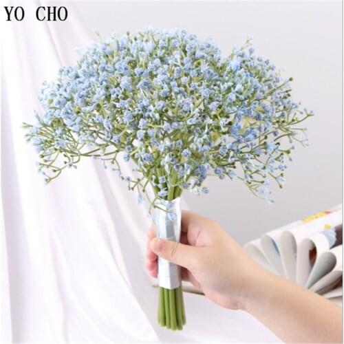 YO CHO Bridal Bouquets Fake Babysbreath Wedding Bouquet Artificial Flower Wedding Bouquet for Bridesmaids Bride Flower Marriage