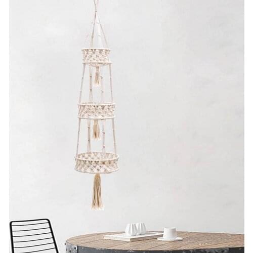 3 Tier Hanging Fruit Basket Art Deco Boho Decor Plant Holder Hand-woven Pendant Macrame Wall Decor For Home Decoration