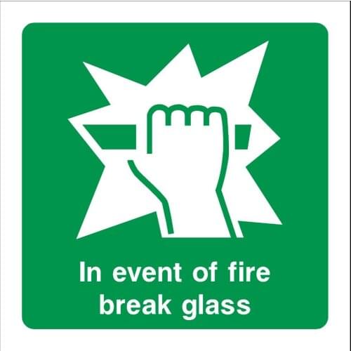 In Event of Fire Break Glass Plastic Sign OR Sticker (EE54) Waterproof Vinyl stickers for car Motos
