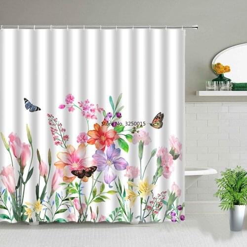 Pink Rose Flower Shower Curtains Floral Plant Leaves Scenery 3d Print Waterproof Bathroom Curtain With Hooks Bathtub Decor Cloth