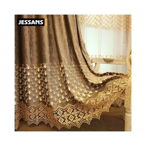 Custom Northern Europe Flannel Embossed Embroidered Blackout Curtains Tulle for Living Room Dining Bedroom Luxury Curtains