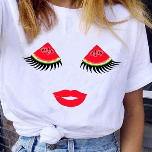 Women Graphic Watermelon Fruit Summer Spring Ladies 90s Fashion Short Sleeve Lady Clothes Tops Tees Print Female Tshirt T-Shirt