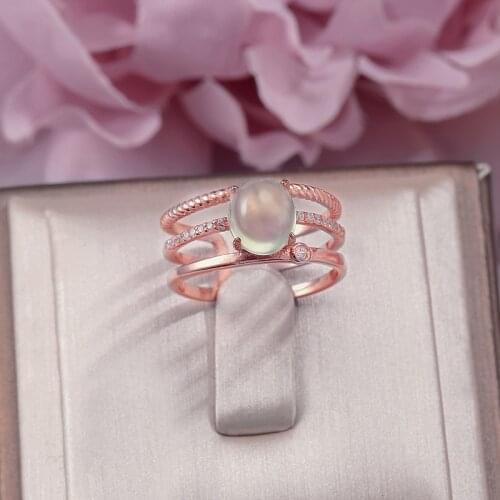 Fine Jewelry 925 Silver Rings For Women 8*7mm Prehnite Natural Gemstone Oval Green Ringen 18K Rose Gold Plated Anillos R-PR001