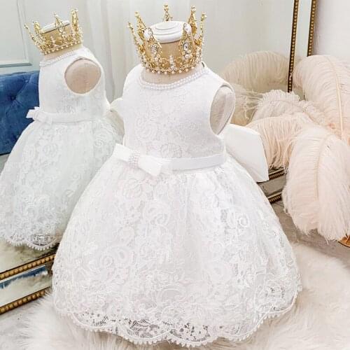 0-24M White Baptism Dress Ceremony 1st Birthday Dress For Baby Girl Clothes Beading Princess Dress Ball Gown Party Dresses