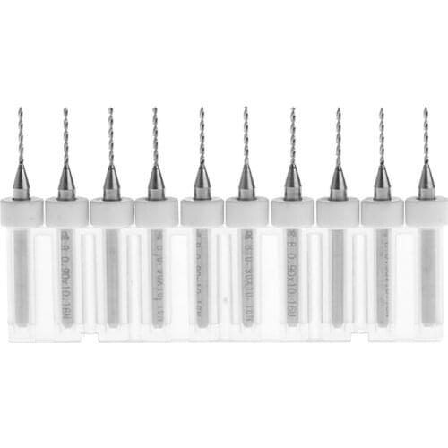 10 Pcs 0.9mm Tip 1/8" Shank Spiral Flute Tungsten Carbide Micro PCB Drill Bits