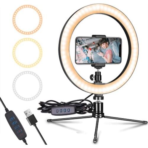 10 " LED Ring Lighting Light with Tripod Stand Kit Dimmable Mobile Phone Holder Selfie Live Lamp Universal