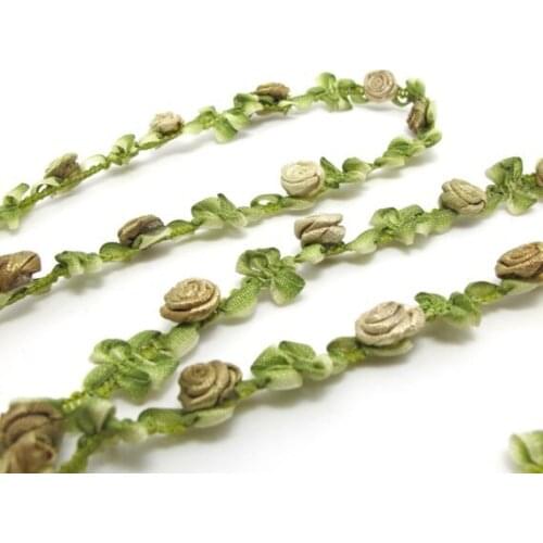 2 Yards Woven Rococo Ribbon Trim with Rose Flower Buds|Decorative Floral Ribbon|Scrapbook Materials|Clothing|Decor