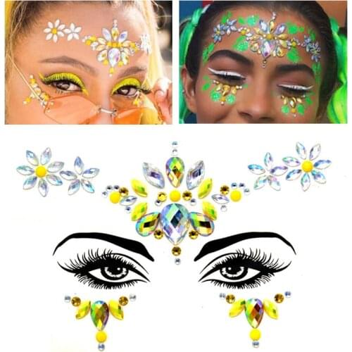 Music Festival 3D Crystal Face Sticker Trendy Shiny Acrylic Drill Sticker Masquerade Face Decoration Temporary Tattoo Sticker