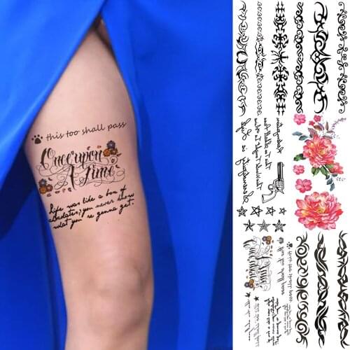 3D Inspired Quotes Temporary Tattoos For Women Men Realistic Totem Peony Fake Tattoo Sticker Thigh Arm Chest Waterproof Tatoos