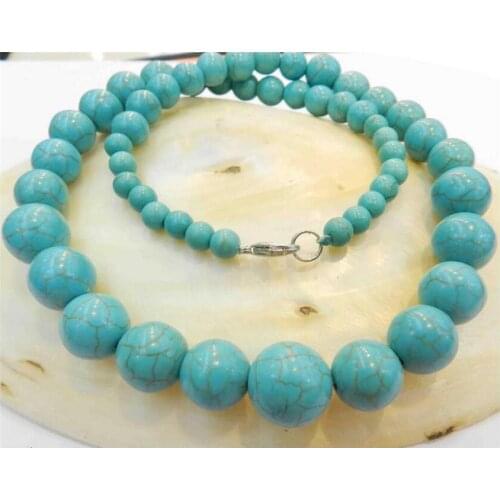 6-14mm Blue Turkey Turquoise Gems Round Beads Necklace 17.5"AAA