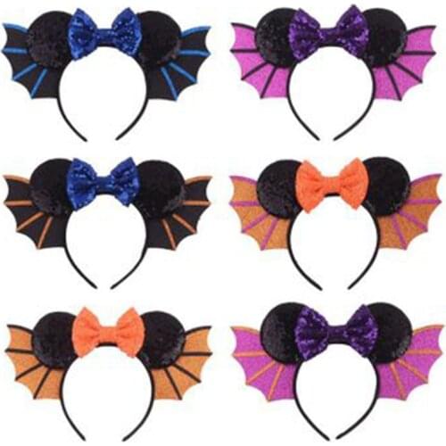 Disney 1pcs Cartoon Mickey Sequins Demon Bat Wings Headband Party Fancy Dress Party Dress Up Headband