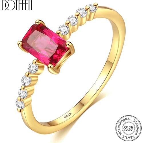 DOTEFFIL New Mystic Princess Cutting Topaz Wedding Ring for Women 925 Silver Sterling Bridal Gemstone Ring Fine Jewelry Gifts