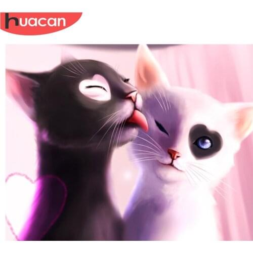 HUACAN 5D DIY Diamond Painting Cartoon Cat Animal Mosaic Beaded Cross Stitch Kit Home Decoration Full Square Drill Picture