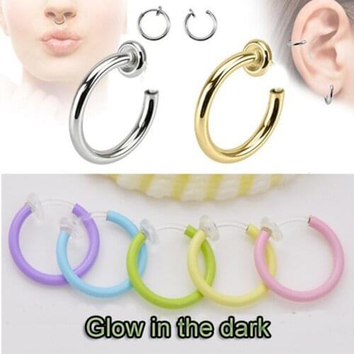 2 pieces Fake Spring Action Glow in the Dark Non Piercing Ring Septum Nose Lip Hoop Rings Earrings Ear Cartilage Body Jewelry