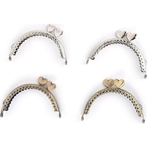 8.5cm Girl Coin Purse Metal Clasp Bag Frame Hardware Knurling Mouth Bronze Silver Heart Buckle Metal Kiss Clasp Frame
