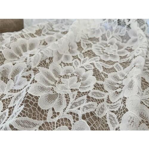 Ivory Cord Lace Fabric Alencon Lace Fabric Hollowed Out Lace Fabric With Retro Floral