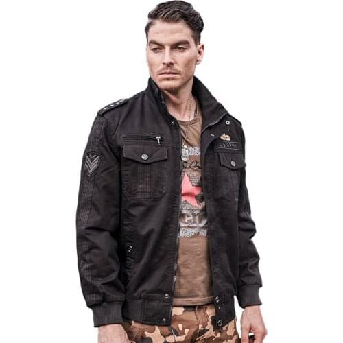 Autumn New Mens Clothing Bomber jackets Military uniform tooling Shoulder Badges pure Cotton Outerwear Army army Coats